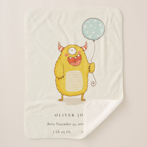 Cute Aqua Yellow Little Happy Monster Birth Stat  Sherpa Blanket