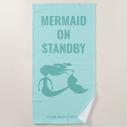 Cute aquablue mermaid beach towel with custom name