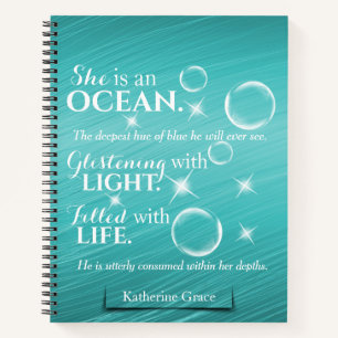 Cute Aquamarine Teal Ocean Themed Poetry Notebook