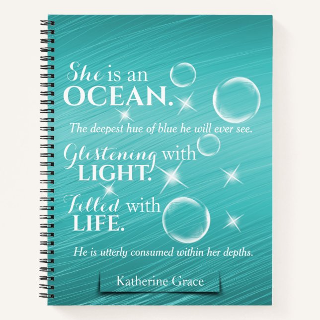 Cute Aquamarine Teal Ocean Themed Poetry Notebook (Front)