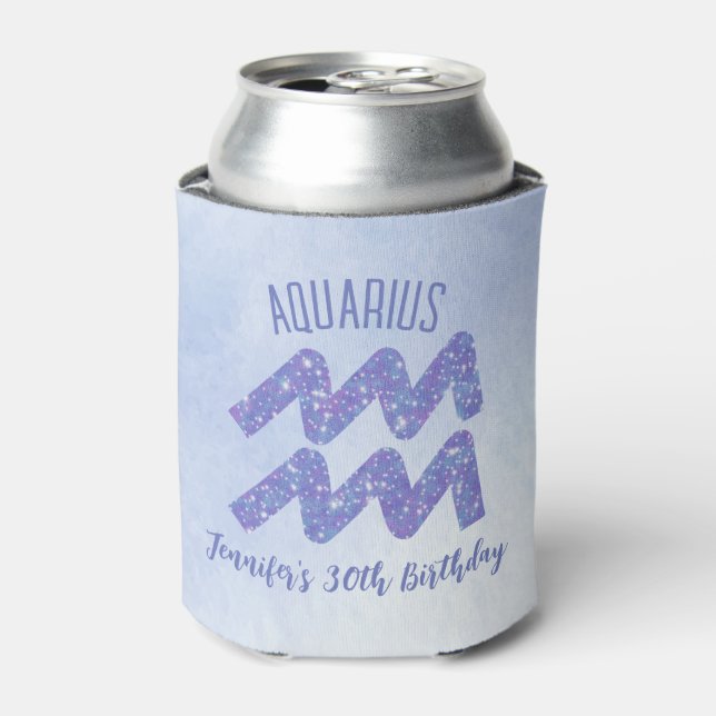 Cute Aquarius Astrology Sign Custom Birthday Can Cooler (Can Front)