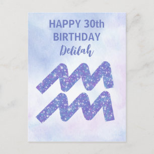 Cute Aquarius Astrology Sign Custom Birthday Postcard
