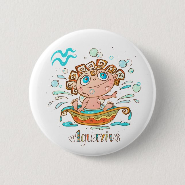 Cute Aquarius Bath Splashing Button (Front)