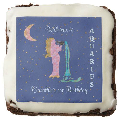 Cute Aquarius  Moon First Birthday Brownie