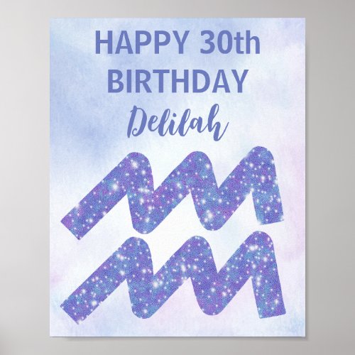 Cute Aquarius Personalized Purple Birthday Party Poster