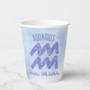 Cute Aquarius Purple Astrology Sign Birthday Party Paper Cups