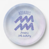 Cute Aquarius Purple Astrology Sign Birthday Party