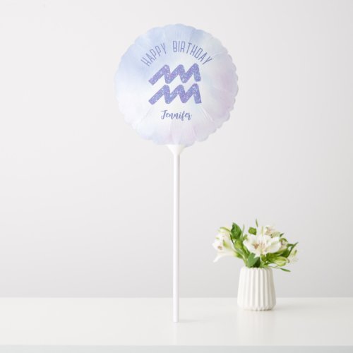 Cute Aquarius Sign Custom Purple Happy Birthday Balloon