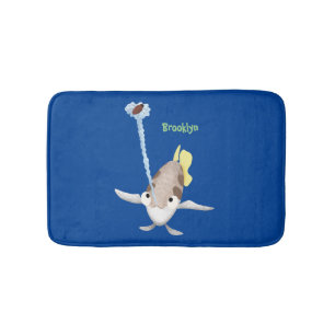 Cute Archerfish cartoon illustration Bath Mat