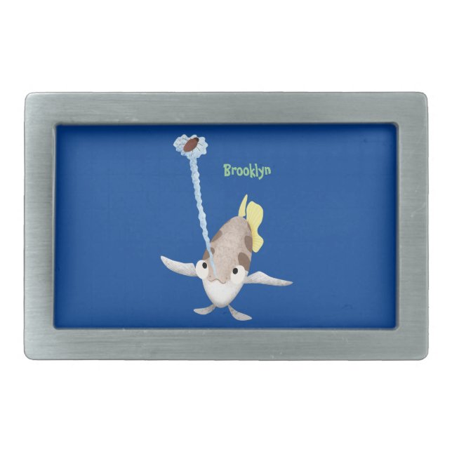 Cute Archerfish cartoon illustration Belt Buckle (Front)