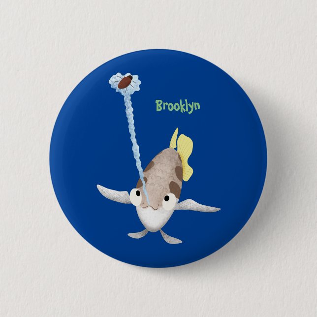 Cute Archerfish cartoon illustration  Button (Front)