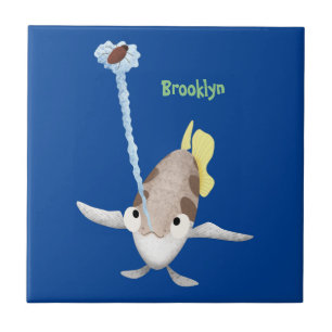 Cute Archerfish cartoon illustration Ceramic Tile