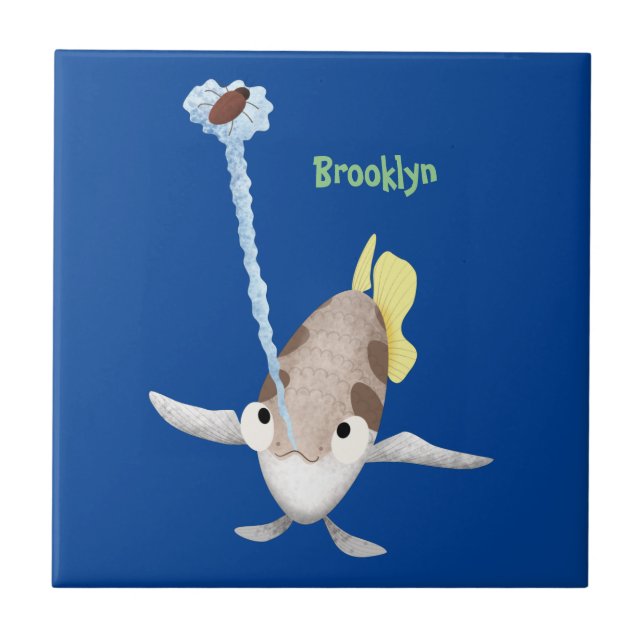 Cute Archerfish cartoon illustration  Ceramic Tile (Front)