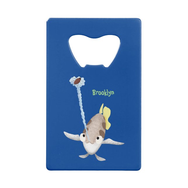 Cute Archerfish cartoon illustration  Credit Card Bottle Opener (Front)