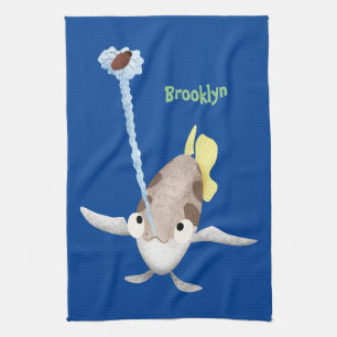 Cute Archerfish cartoon illustration Kitchen Towel
