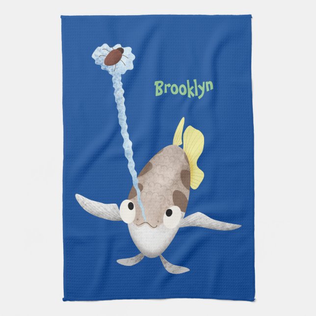 Cute Archerfish cartoon illustration Kitchen Towel (Vertical)