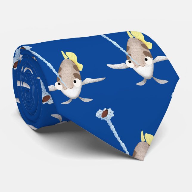 Cute Archerfish cartoon illustration Neck Tie (Rolled)