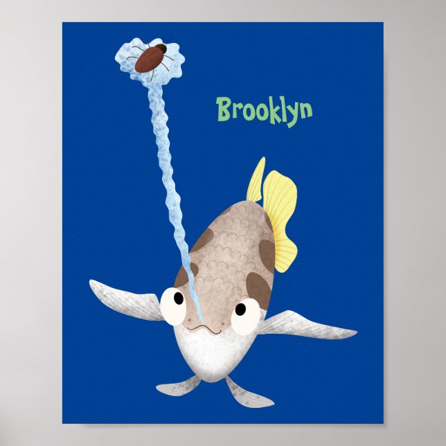 Cute Archerfish cartoon illustration Poster (Front)