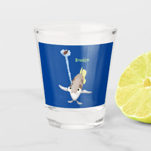 Cute Archerfish cartoon illustration Shot Glass