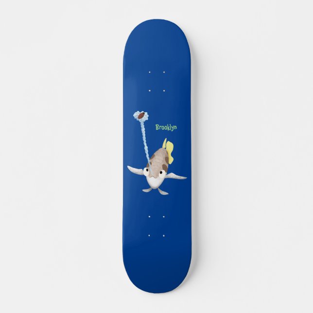Cute Archerfish cartoon illustration Skateboard (Front)