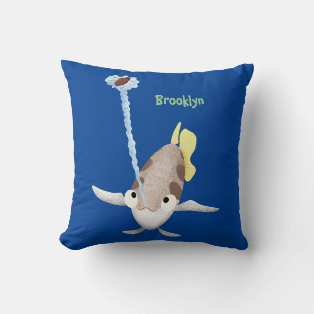Cute Archerfish cartoon illustration  Throw Pillow (Front)