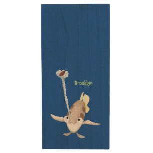 Cute Archerfish cartoon illustration  Wood Flash Drive
