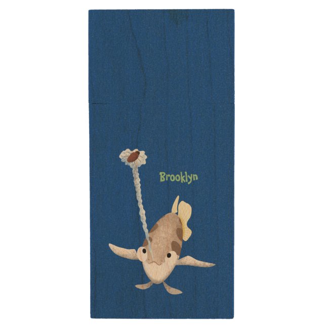 Cute Archerfish cartoon illustration  Wood Flash Drive (Front Vertical)