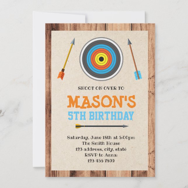 Cute archery theme boy invitation (Front)