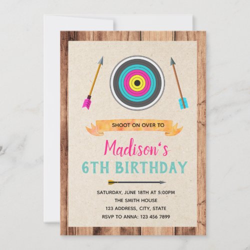 Cute archery theme girl invitation