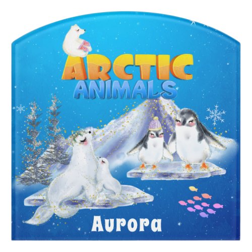 Cute Arctic Animals Custom Name      Door Sign