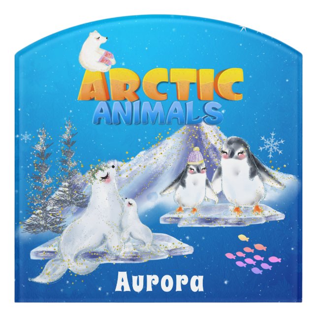 Cute Arctic Animals Custom Name      Door Sign (Contour Front)