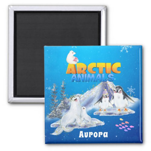 Cute Arctic Animals Custom Name     Magnet