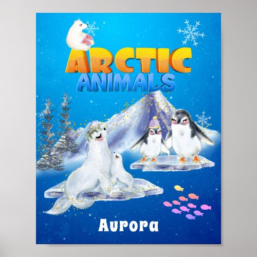Cute Arctic Animals Custom Name    Poster