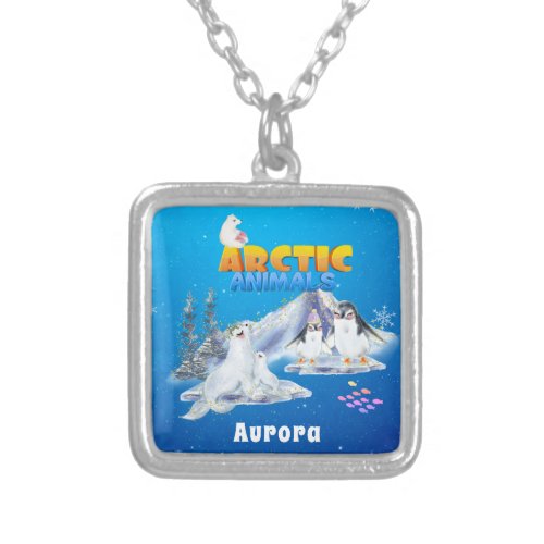 Cute Arctic Animals Custom Name          Silver Plated Necklace