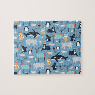Cute Arctic Animals Seamless Pattern Jigsaw Puzzle