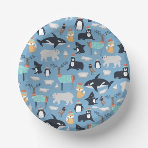 Cute Arctic Animals Seamless Pattern Paper Bowls