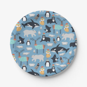 Cute Arctic Animals Seamless Pattern Paper Plates
