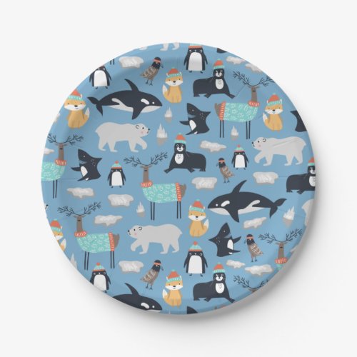 Cute Arctic Animals Seamless Pattern Paper Plates