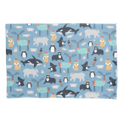 Cute Arctic Animals Seamless Pattern Pillow Case