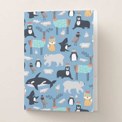 Cute Arctic Animals Seamless Pattern Pocket Folder
