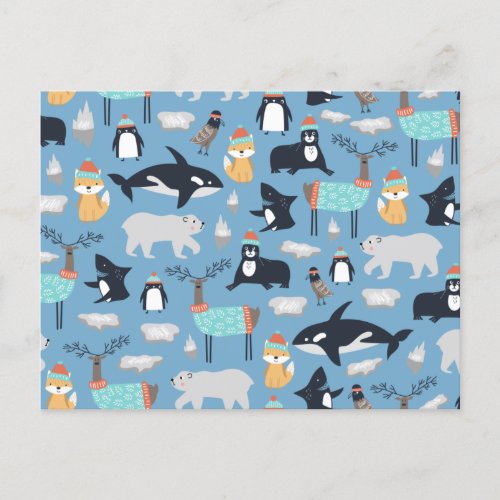 Cute Arctic Animals Seamless Pattern Postcard