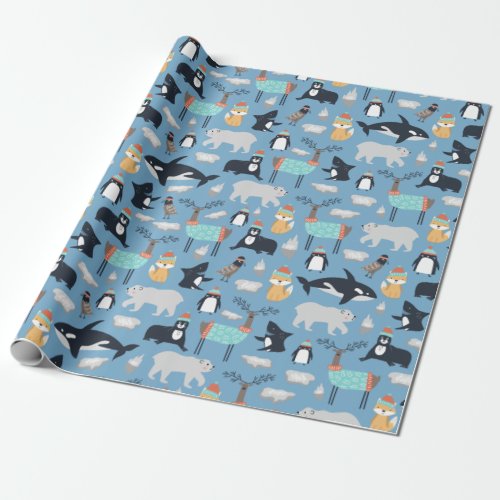 Cute Arctic Animals Seamless Pattern Wrapping Paper