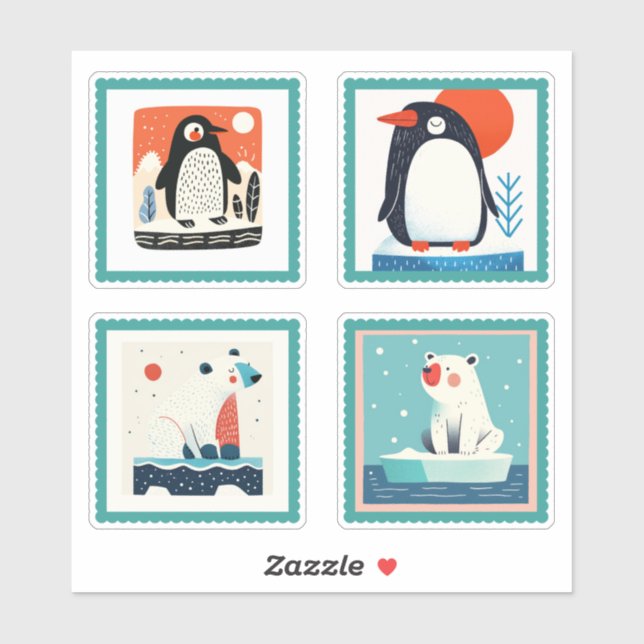 Cute Arctic Animals Stamp Pack for Journaling Sticker (Sheet)