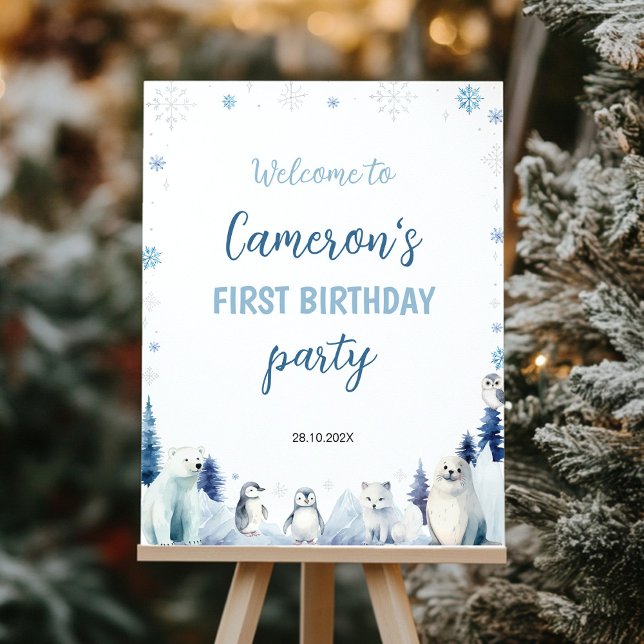 Cute Arctic Animals Winter Birthday Welcome Sign (Creator Uploaded)