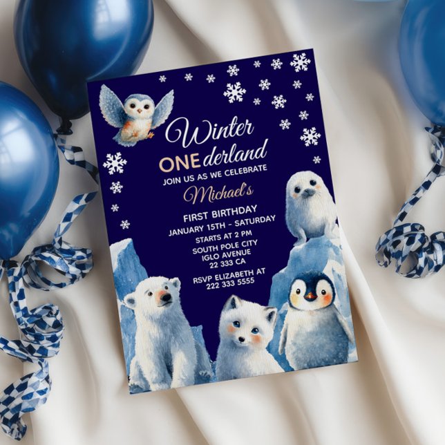 Cute Arctic Animals Winter Kids' First Birthday Invitation (Creator Uploaded)