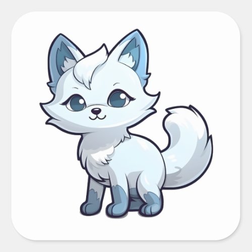 Cute Arctic Fox Comic Animal Character Square Sticker