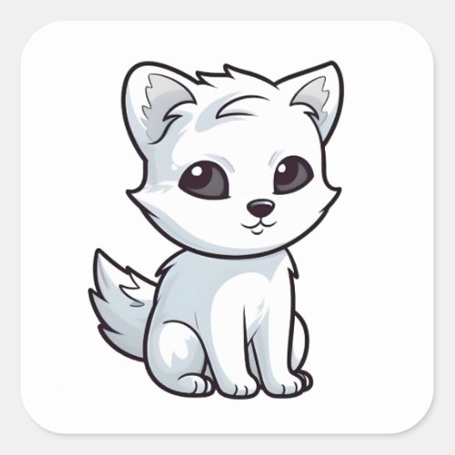 Cute Arctic Fox Comic Awesome Animal Character Square Sticker