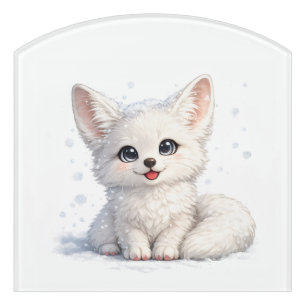 Cute Arctic Fox Cozy Positive Vibes Design Door Sign