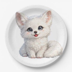 Cute Arctic Fox Cozy Positive Vibes Design Paper Plates