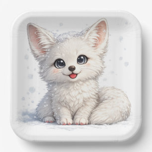 Cute Arctic Fox Cozy Positive Vibes Design Paper Plates